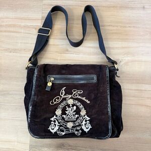 Vintage Y2K Juicy Couture Velour Chocolate Messenger Bag Crossbody Satchel 2000s